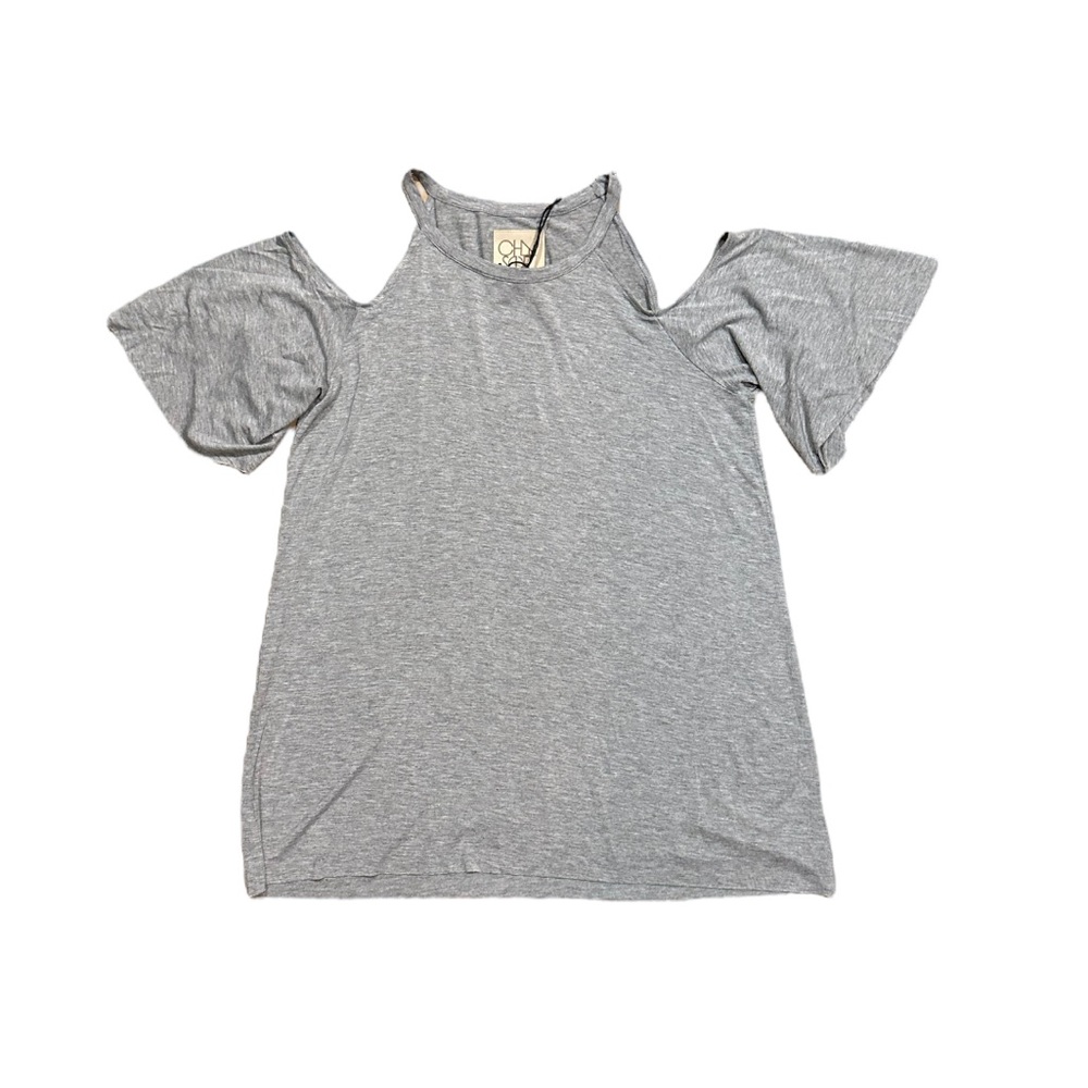 Chaser Grey Cold Shoulder Top Shirt Flounce Sleeve Medium NEW NWT